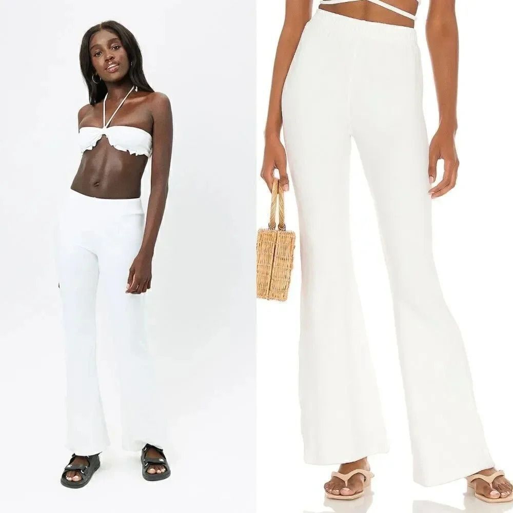 Frankies Bikinis, Johnson Terry Pant in White, High waisted and flared